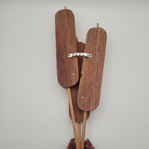 Wooden Cattails with Bow Wooden Stems Wall Hanging Art Swamp Decor Country 17" - Picture 7 of 8